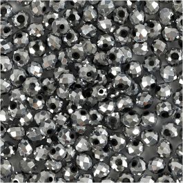 Faceted Beads, size 3x4 mm, hole size 0,8 mm, metallic grey, 100pcs