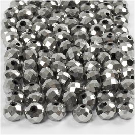 Faceted Beads, size 5x6 mm, hole size 1 mm, metallic grey, 100pcs