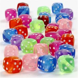 Dice Bead Mix, size 7x7 mm, hole size 1,5 mm, 105 g, 125ml