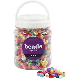 Plastic Beads, size 6-20 mm, hole size 1,5-6 mm, 390 g, 700ml, approx. 1175 pc