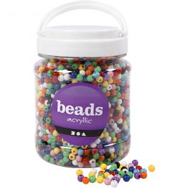 Pony Beads, assorted colours, D: 6 mm, hole size 3 mm, 700 ml/ 1 tub, 425 g [HOB-61831]