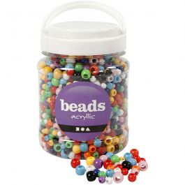 Pony Beads, D: 6-10 mm, hole size 3-5 mm, asstd colours, 430g, 700ml, approx. 1720 pc