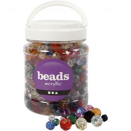 Faceted Bead Mix, size 10-12-16 mm, hole size 1-2,5 mm, asstd colours, 500 g, 700ml, approx. 440 asstd.