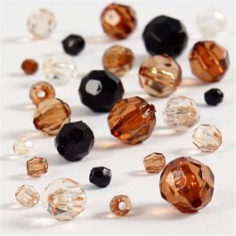 Faceted Bead Mix, size 4-12 mm, hole size 1-2,5 mm, golden harmony, 50g, approx. 170 pc