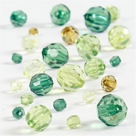 Faceted Bead Mix, size 4-12 mm, hole size 1-2,5 mm, green harmony, 45g, approx. 170 pc