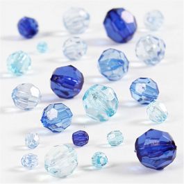Faceted Bead Mix, size 4-12 mm, hole size 1-2,5 mm, blue harmony, 45g, approx. 170 pc