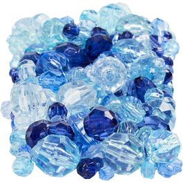 Faceted Bead Mix, size 4-12 mm, hole size 1-2,5 mm, blue harmony, 250g, approx. 860 pc