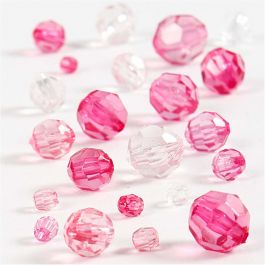Faceted Bead Mix, size 4-12 mm, hole size 1-2,5 mm, pink harmony, 45g, approx. 170 pc