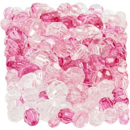 Faceted Bead Mix, size 4-12 mm, hole size 1-2,5 mm, pink harmony, 250g, approx. 860 pc