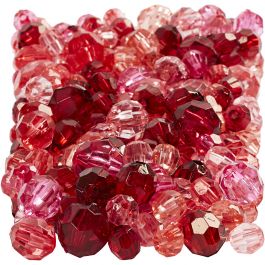 Faceted Bead Mix, size 4-12 mm, hole size 1-2,5 mm, red harmony, 250g, approx. 860 pc