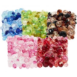 Faceted Bead Mix, D: 4-12 mm, hole size 1-2,5 mm, 7x250g