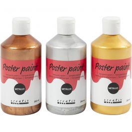 Poster paint Metallic, assorted colours, 3x300 ml/ 1 pack [HOB-629895]