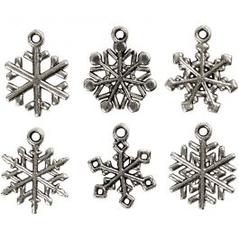 Snowflake, H: 20 mm, hole size 1,5 mm, antique silver, 18mixed