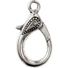 Lobster Claw Clasps, L: 30 mm, hole size 3 mm, antique silver, 4pcs