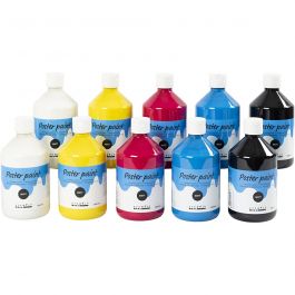 Poster paint Matte, primary colours, 10x500 ml/ 1 pack [HOB-642090]