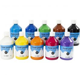 Poster paint Matte, assorted colours, 10x500 ml/ 1 pack [HOB-642092]