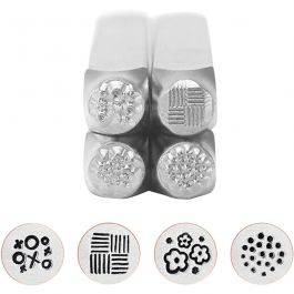 Embossing Stamps, Graphic pattern 1, L: 65 mm, size 6 mm, 4 pc/ 1 set [HOB-67578]