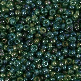Rocaille Seed Beads, size 8/0 , D: 3 mm, green oil, 25g, hole size 0,6-1,0 mm [HOB-682181]