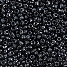 Rocaille Seed Beads, metallic black, D: 3 mm, size 8/0 , hole size 0,6-1,0 mm, 25 g/ 1 pack [HOB-682281]