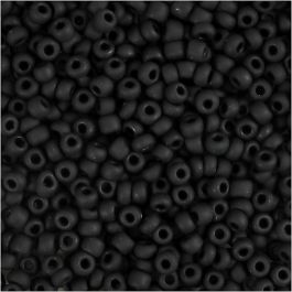 Rocaille Seed Beads, frosted black, D: 3 mm, size 8/0 , hole size 0,6-1,0 mm, 25 g/ 1 pack [HOB-682291]