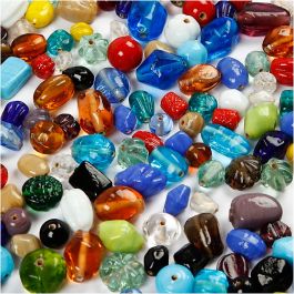 Glass Bead Mix, assorted colours, size 7-18 mm, hole size 1 mm, 1000 g/ 1 pack [HOB-68414]