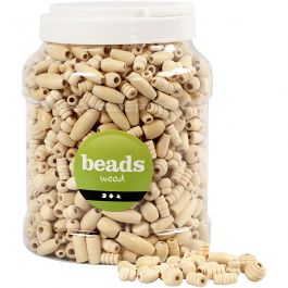 Wooden Beads, size 5-28 mm, hole size 2,5-3 mm, 2 L/ 1 bucket, 850 g [HOB-68477]