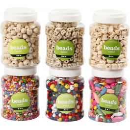 Wooden Beads, D: 5-25 mm, 6x400 ml/ 1 pack, 6x200 g [HOB-68489]