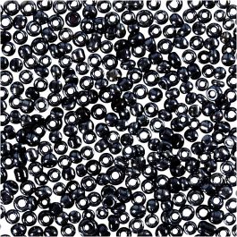 Rocaille Seed Beads, dark grey, D: 1,7 mm, size 15/0 , hole size 0,5-0,8 mm, 25 g/ 1 pack [HOB-686820]