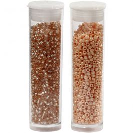 Rocaille Seed Beads, dia. 1,7 mm, size 15/0, hole size 0,5-0,8 mm, peach, light peach, 2x7 g/ 1 pack [HOB-68687]