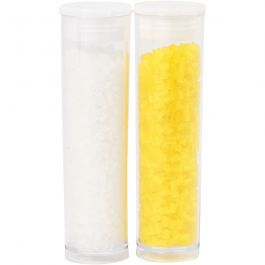 Rocaille Seed Beads 2-cut, dia. 1,7 mm, size 15/0, hole size 0,5 mm, white, transparent yellow, 2x7 g/ 1 pack [HOB-68788]