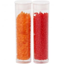 transparent orange, transparent red, 2-cut, D: 1,7 mm, size 15/0 , hole size 0,5 mm, 2x7 g/ 1 pack [HOB-68792]
