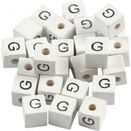 Letter Bead, white, G, size 8x8 mm, hole size 3 mm, 25 pc/ 1 pack [HOB-68957]