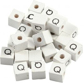 Letter Bead, white, Q, size 8x8 mm, hole size 3 mm, 25 pc/ 1 pack [HOB-68967]