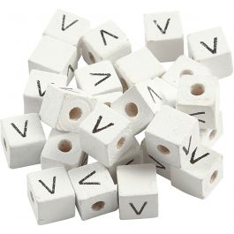 Letter Bead, white, V, size 8x8 mm, hole size 3 mm, 25 pc/ 1 pack [HOB-68972]
