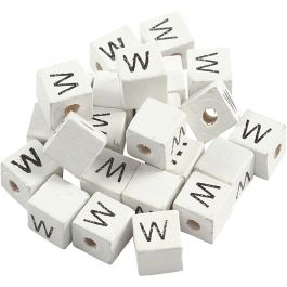 Letter Bead, white, W, size 8x8 mm, hole size 3 mm, 25 pc/ 1 pack [HOB-68973]