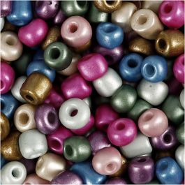 Rocaille Seed Beads, dia. 5 mm, size 4/0, hole size 1,2 mm, metallic colours, 130 g/ 1 pack [HOB-691201]
