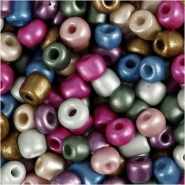 Rocaille Seed Beads, dia. 5 mm, size 4/0, hole size 1,2 mm, metallic colours, 720 g/ 1 tub [HOB-691203]