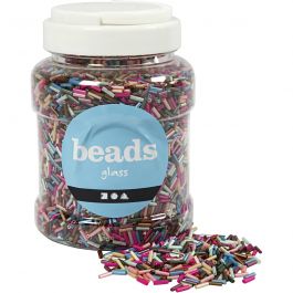 Bead Mix, metallic colours, L: 6 mm, D: 1,5-2 mm, hole size 1 mm, 520 g/ 1 tub [HOB-69122]