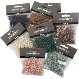 Plastic Beads, dia. 6 mm, hole size 1,5 mm, Content may vary , assorted colours, 8x40 g/ 1 pack [HOB-69586]