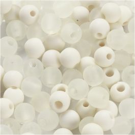 Plastic Beads, cream, D: 6 mm, hole size 2 mm, 40 g/ 1 pack [HOB-69588]