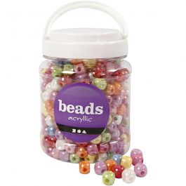 Dice Bead Mix, assorted colours, size 10x10 mm, hole size 4 mm, 700 ml/ 1 tub, 400 g [HOB-69701]