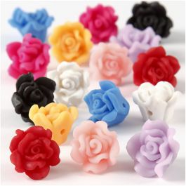 Clay Roses, assorted colours, D: 16x10 mm, hole size 0,5 mm, 16 asstd./ 1 strand [HOB-69786]