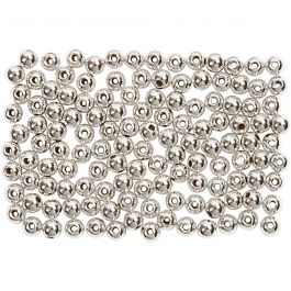 Wax Beads, silver, D: 3 mm, hole size 0,7 mm, 150 pc/ 1 pack [HOB-698041]