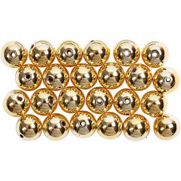 Wax Beads, gold, D: 8 mm, hole size 1 mm, 50 pc/ 1 pack [HOB-698221]