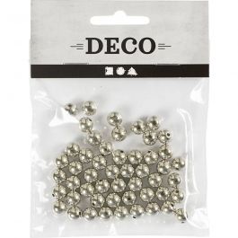 Wax Beads, silver, D: 8 mm, hole size 1 mm, 50 pc/ 1 pack [HOB-698241]