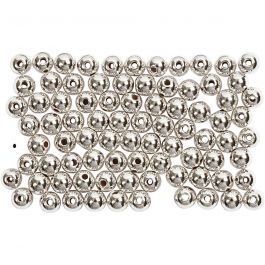 Wax Beads, silver, D: 4 mm, hole size 0,7 mm, 150 pc/ 1 pack [HOB-698341]
