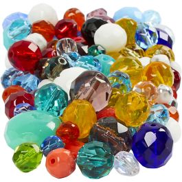 Faceted Bead Mix, assorted colours, size 3-15 mm, hole size 0,5-1,5 mm, 400 g/ 1 pack [HOB-69870]