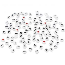 Letter Beads, size 7 mm, hole size 1,2 mm, white, 25 g/ 1 pack [HOB-699050]