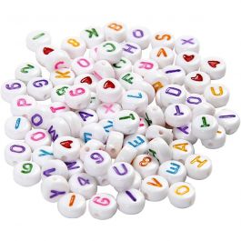 Letter Beads, size 7 mm, hole size 1,2 mm, white, 25 g/ 1 pack [HOB-699070]