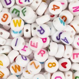 Letter Beads, size 7 mm, hole size 1,2 mm, ca. 200 pc, white, 25 g/ 1 pack [HOB-699070]